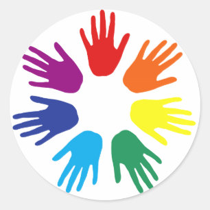 Rainbow hands classic round sticker