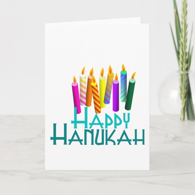Rainbow Hanukah Candles Holiday Card (Front)