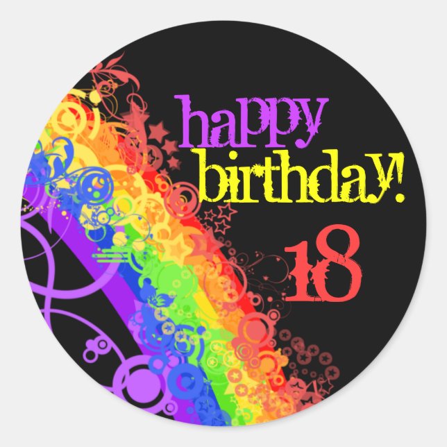 Rainbow happy 18th birthday sticker (Front)