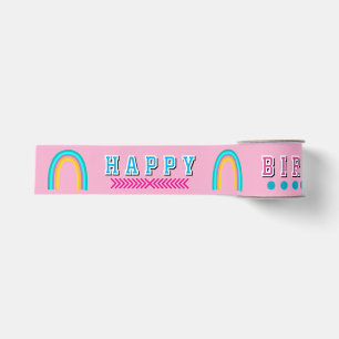 Rainbow Happy Birthday Pink Grosgrain Ribbon