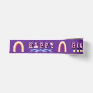 Rainbow Happy Birthday Purple Grosgrain Ribbon