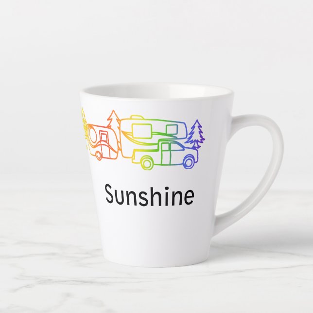 Rainbow Happy Campers Personalised Latte Mug (Right)