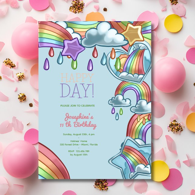 Rainbow happy day birthday party invitation (Creator Uploaded)