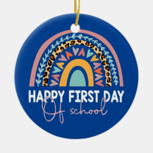 Rainbow Happy First Day Of School Teacher Boys Ceramic Ornament