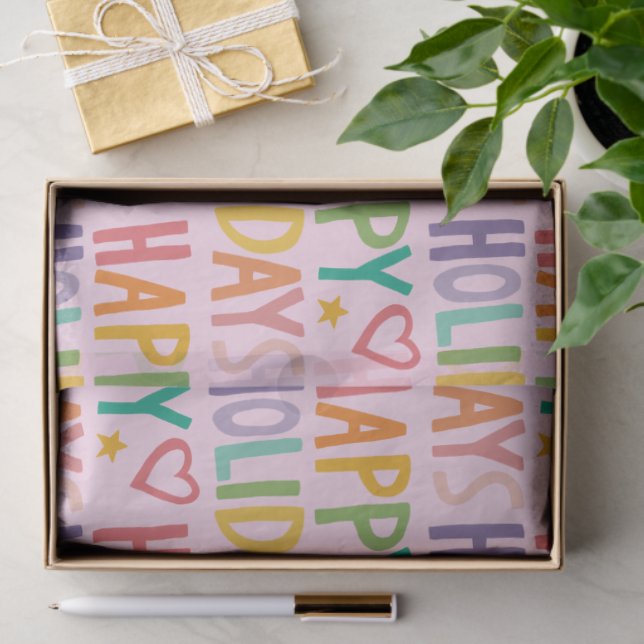 Rainbow HAPPY HOLIDAYS Hand-Drawn Christmas Cute Tissue Paper (Gift)