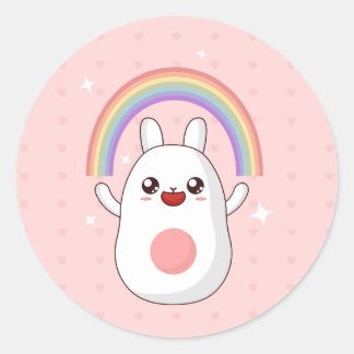 Rainbow Happy Rabbit Classic Round Sticker