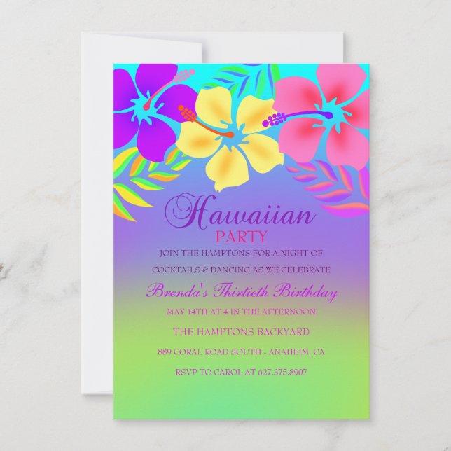 Rainbow Hawaiian Flower Birthday Invitation (Front)