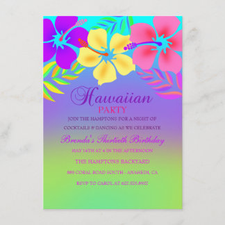 Rainbow Hawaiian Flower Birthday Invitation