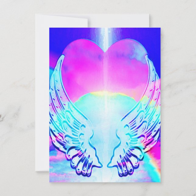 Rainbow Heart and Angel Wings Invitation (Back)