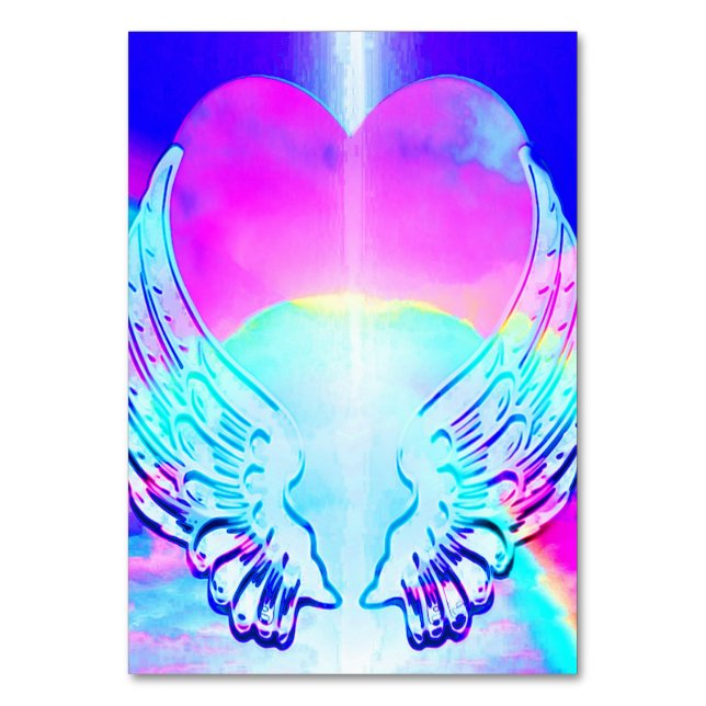 Rainbow Heart and Angel Wings Table Number (Front)