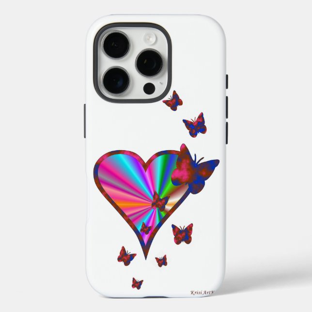 Rainbow Heart and Butterfly Case-Mate iPhone Case (Back)
