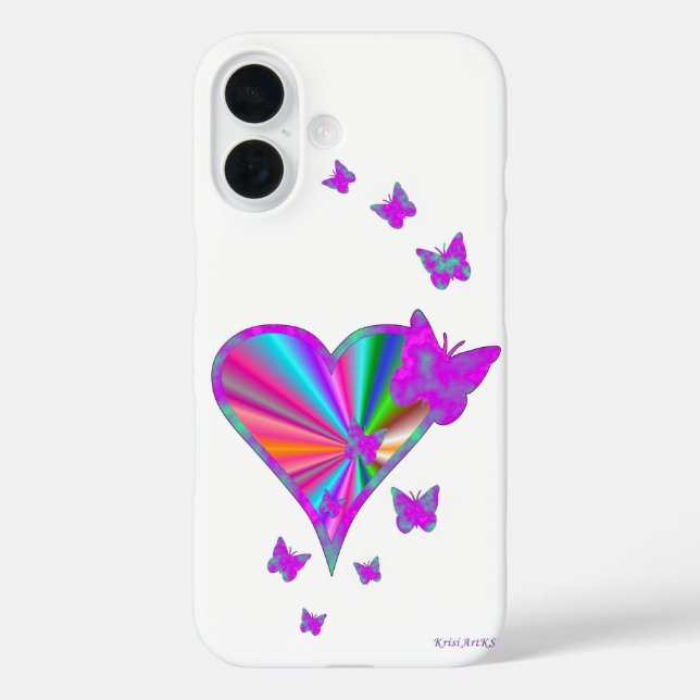 Rainbow Heart and Butterfly Case-Mate iPhone Case (Back)