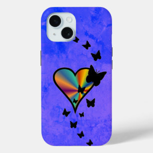 Rainbow Heart and Butterfly iPhone 15 Case