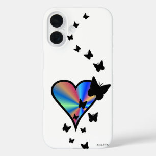 Rainbow Heart and Butterfly iPhone 16 Case