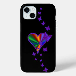 Rainbow Heart and Butterfly iPhone 15 Mini Case
