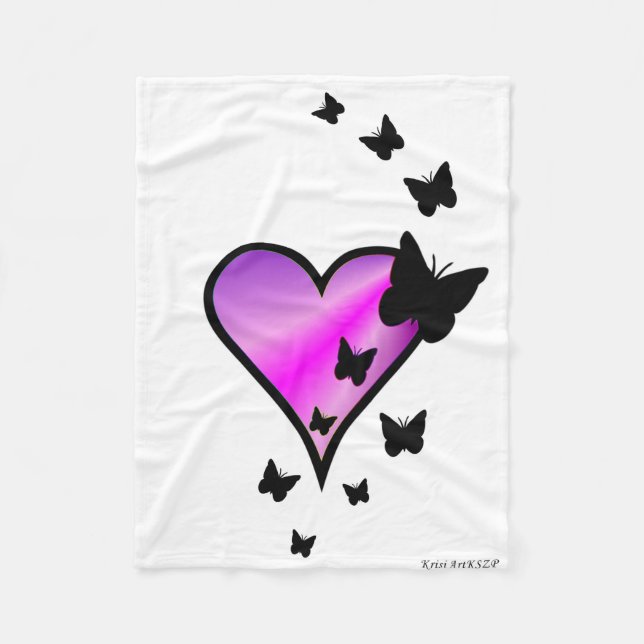 Rainbow Heart and Butterfly Fleece Blanket (Front)