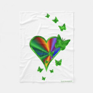 Rainbow Heart and Butterfly Fleece Blanket