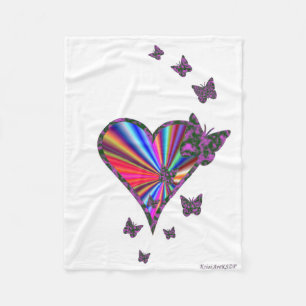Rainbow Heart and Butterfly Fleece Blanket