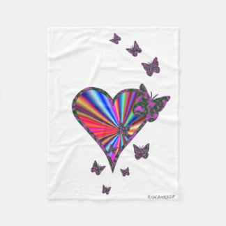 Rainbow Heart and Butterfly Fleece Blanket