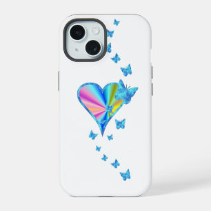 Rainbow Heart and Butterfly iPhone 15 Case