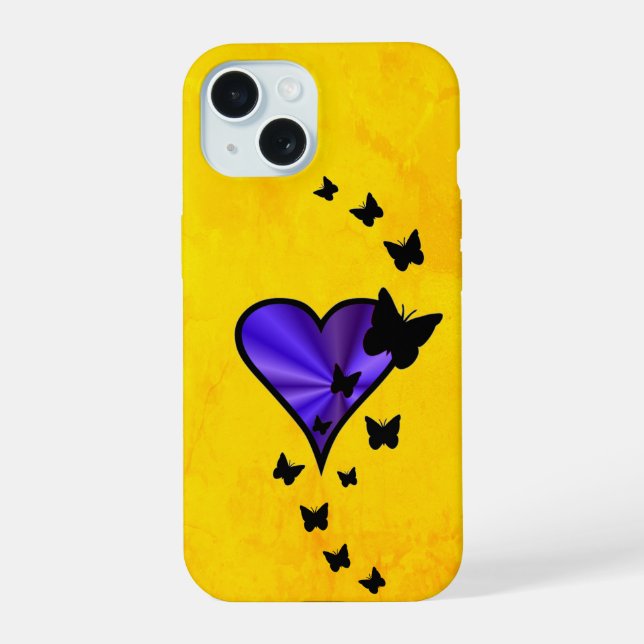 Rainbow Heart and Butterfly iPhone 15 Case (Back)