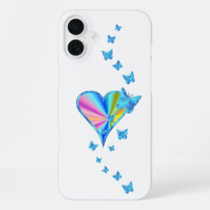 Rainbow Heart and Butterfly iPhone 16 Plus Case