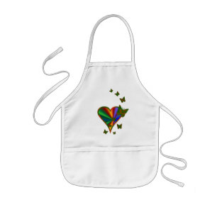 Rainbow Heart and Butterfly Kids Apron