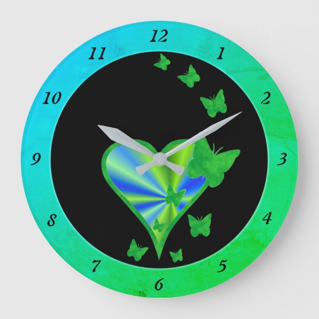 Rainbow Heart and Butterfly Large Clock (Front)
