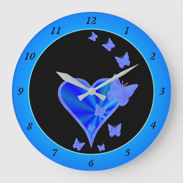 Rainbow Heart and Butterfly Large Clock (Front)