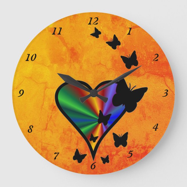 Rainbow Heart and Butterfly Large Clock (Front)