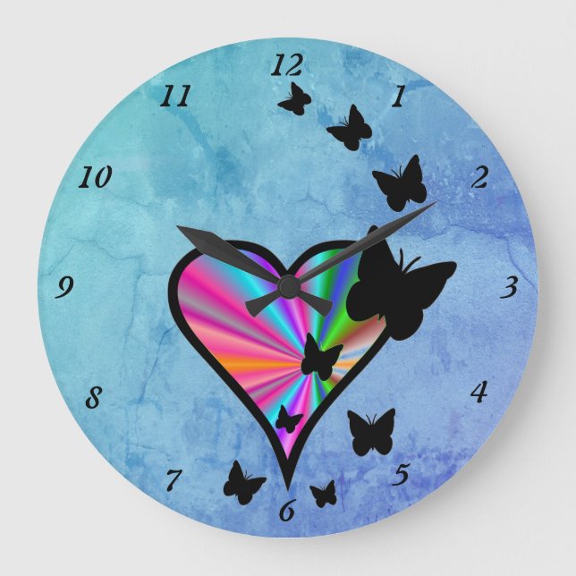 Rainbow Heart and Butterfly Large Clock (Front)