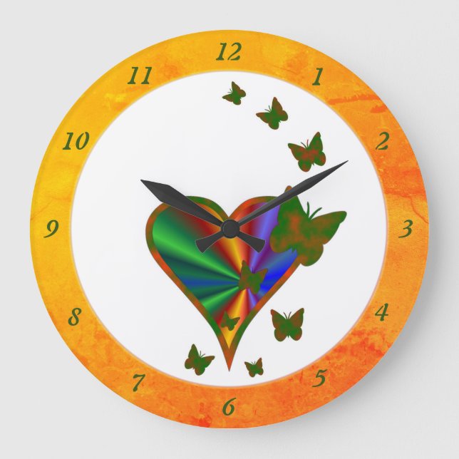 Rainbow Heart and Butterfly Large Clock (Front)