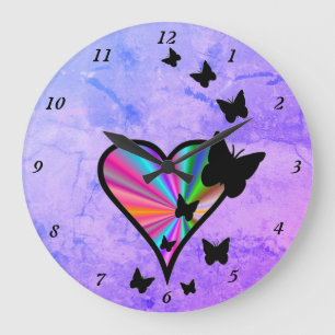 Rainbow Heart and Butterfly Large Clock