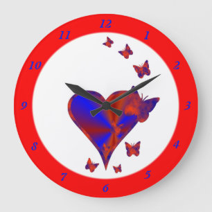 Rainbow Heart and Butterfly Large Clock