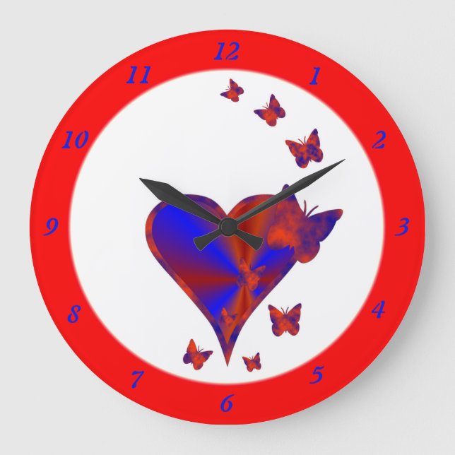 Rainbow Heart and Butterfly Large Clock (Front)