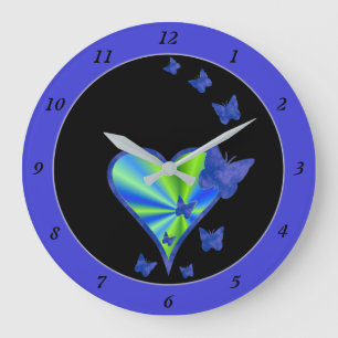 Rainbow Heart and Butterfly Large Clock
