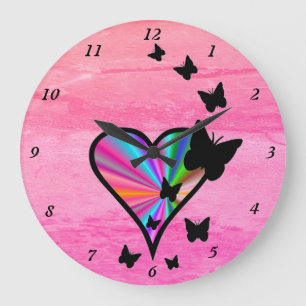 Rainbow Heart and Butterfly Large Clock
