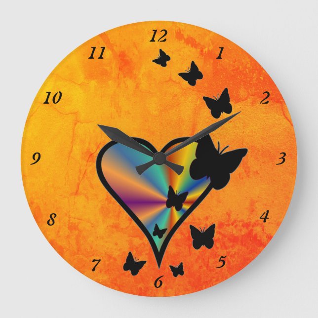 Rainbow Heart and Butterfly Large Clock (Front)