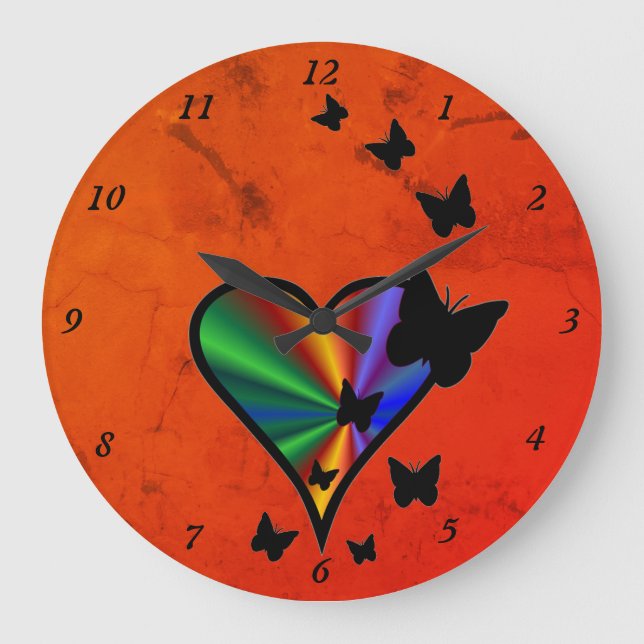 Rainbow Heart and Butterfly Large Clock (Front)