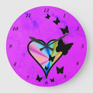 Rainbow Heart and Butterfly Large Clock