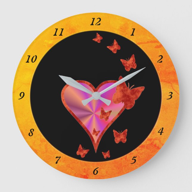 Rainbow Heart and Butterfly Large Clock (Front)