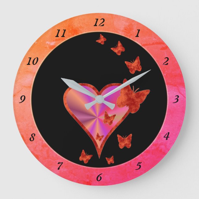 Rainbow Heart and Butterfly Large Clock (Front)