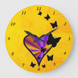 Rainbow Heart and Butterfly Large Clock