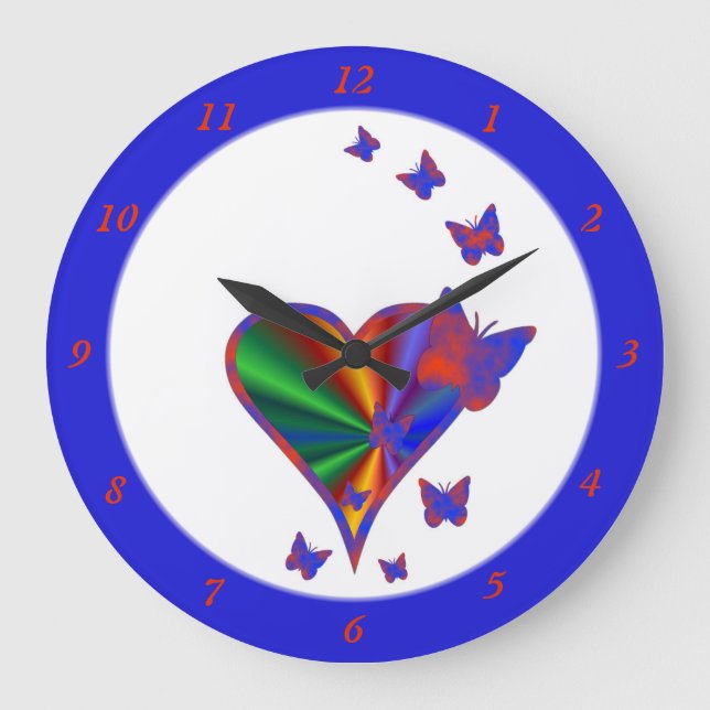 Rainbow Heart and Butterfly Large Clock (Front)