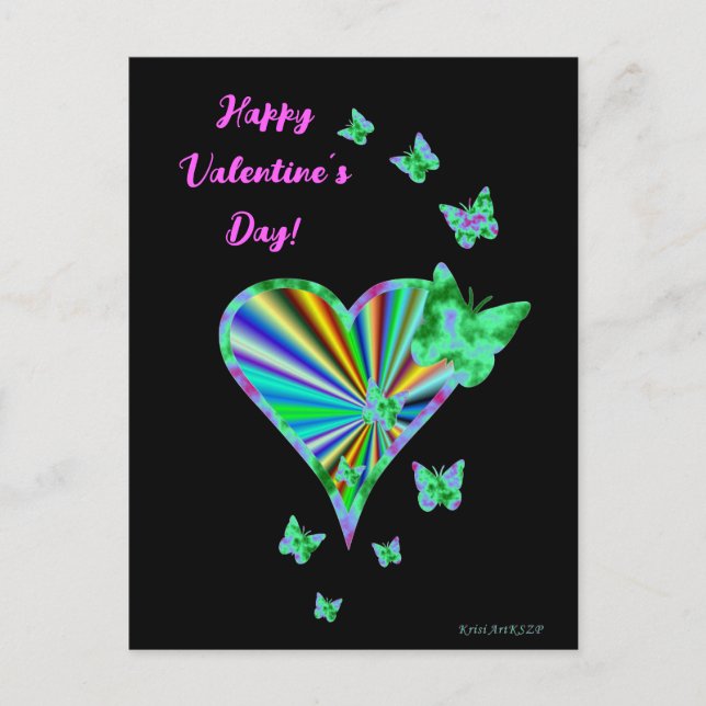 Rainbow Heart and Butterfly Postcard (Front)
