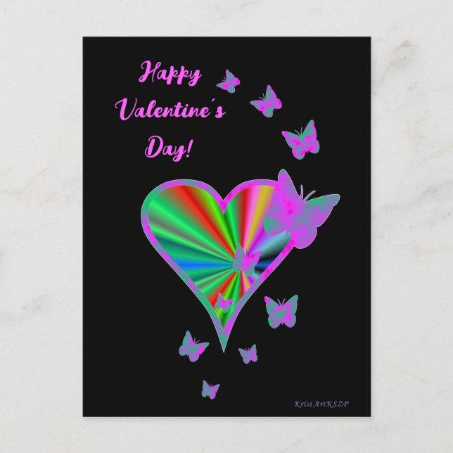 Rainbow Heart and Butterfly Postcard (Front)