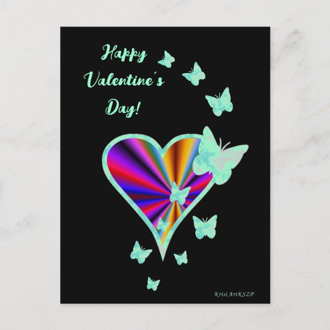 Rainbow Heart and Butterfly Postcard (Front)