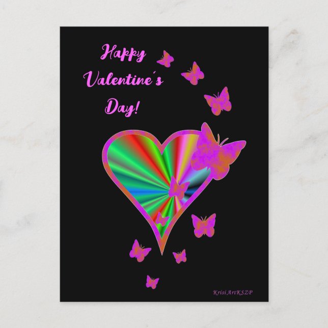 Rainbow Heart and Butterfly Postcard (Front)