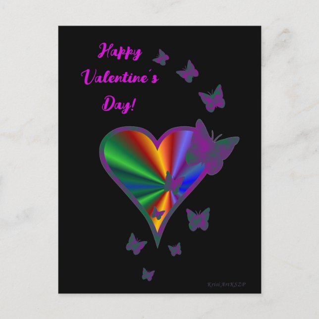 Rainbow Heart and Butterfly Postcard (Front)