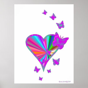 Rainbow heart and Butterfly Poster